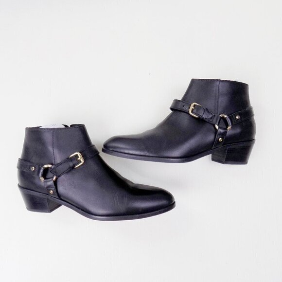 J. Crew Shoes - new! J. crew ankle booties leather moto zip up gold hardware straps buckle
